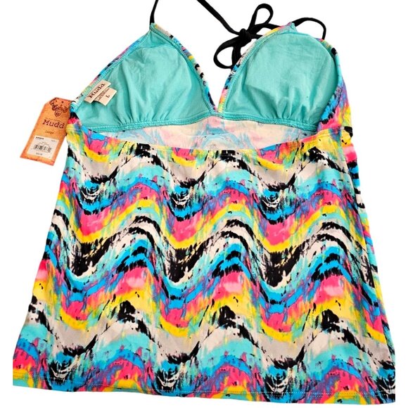 Bright Multicolor Halter Tankini Swimsuit With Tie-Side Bikini Bottoms‎ Size S - Picture 3 of 16